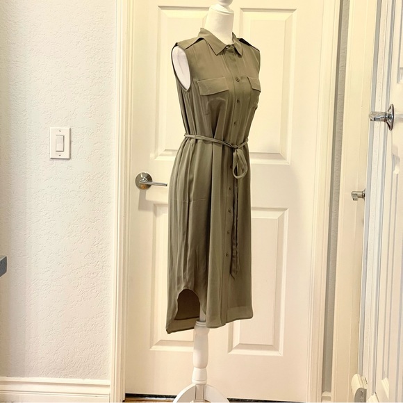 NWT  Habitual Sleeveless Button Up Tie Army Fall Green Midi Dress Size XS - Picture 2 of 11